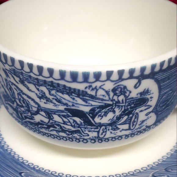 Currier & Ives Blue Flat Cup and Saucer Set - Picture 5 of 6